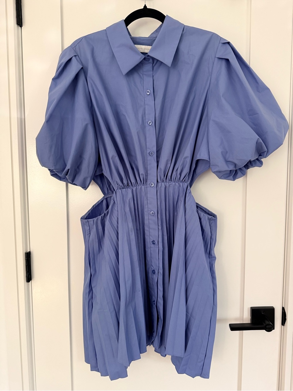Jonathan Simkhai Periwinkle Puff-Sleeve Button Short Dress